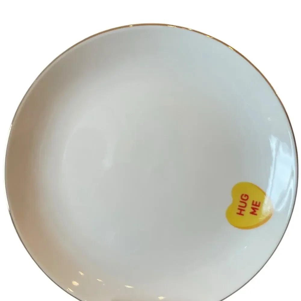 Medici Valentine Conversation Heart Appetizer Plates 6in Ceramic Set of 4 NEW